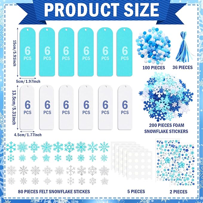 Resholder 490 Pcs Winter Crafts Kits DIY Winter Snowflake Bookmark Ornaments Christmas Snowflake Bookmark Craft with Stickers, Arts and Crafts for Home Party Favor Holiday Activities