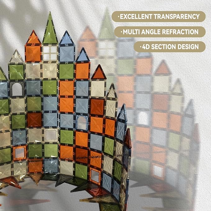 Magnetic Tiles, 100PCS Magnetic Blocks for Kids, 3D Diamond Magnet Tiles Building Blocks for Toddlers, Construction STEM Magnet Toys Gift for 3+ Year Old Boys and Girls