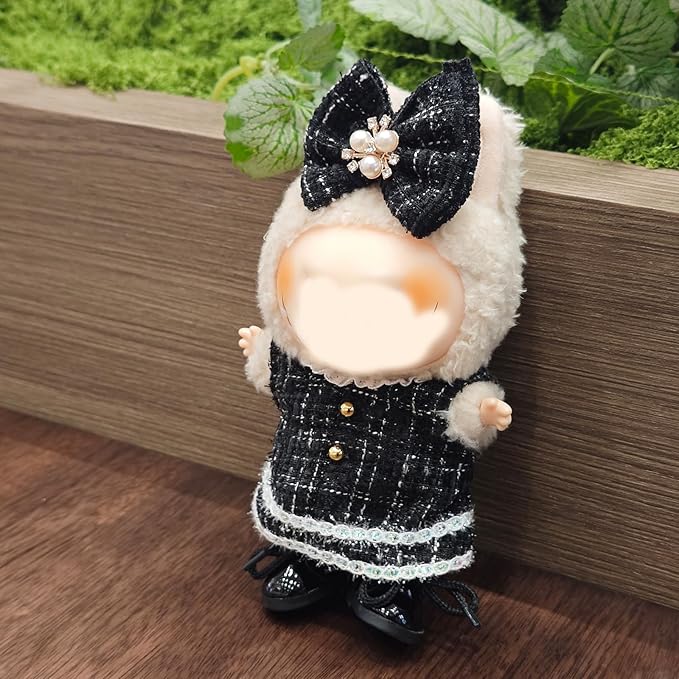 17cm Doll Clothes and Shoes Set, Cute Girls Outfits and Leather Shoes, 4 PCS Black Chic Dress Stylish Outfits Exquisite Accessories