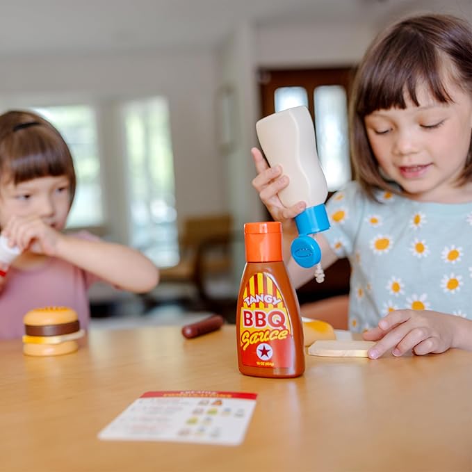 Melissa & Doug 5-Piece Favorite Condiments Play Food Set Play Ketchup and Mustard Bottles, Pretend Food Set for Kids Ages 3+