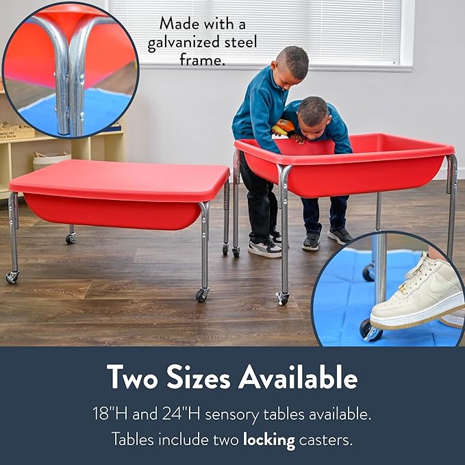 Children's Factory Medium Sensory Table and Lid – 18″ Height, Sandbox with Lid, Water Table for Kids, Red