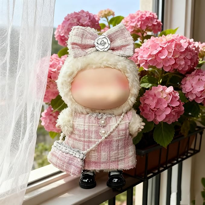 Clothes for LABUBU 17cm Doll (NO Doll)（NO Shoes, Outfit for LABUBU, Dress + Hairpin + Mini Bag Set for LABUBU Dress Up, Fashion and Premium Dolls Accessories for LABUBU (Style J)