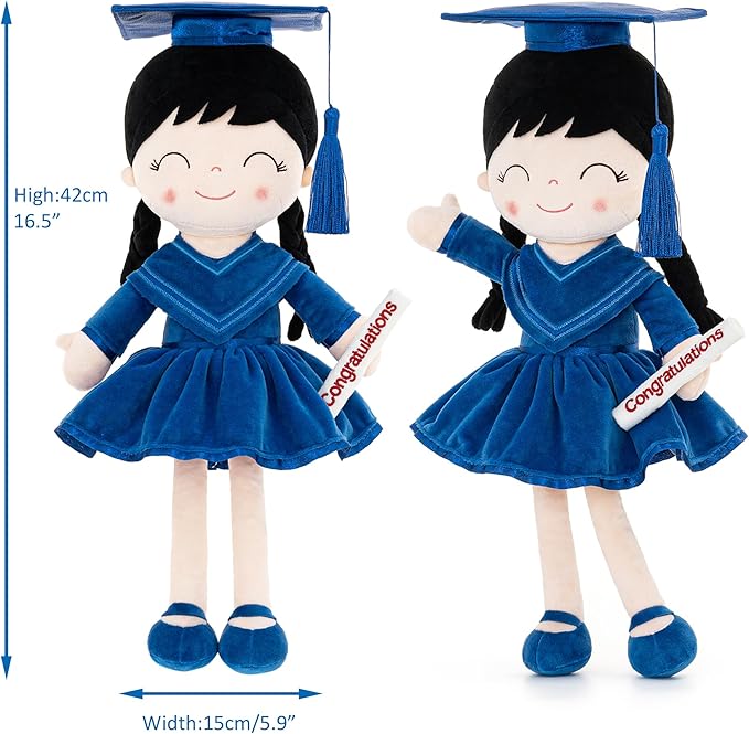 Gloveleya Baby Girl Gifts Graduation Plush Girls Dolls Congratulation Gift for Kindergarten Royal Blue 16 inch