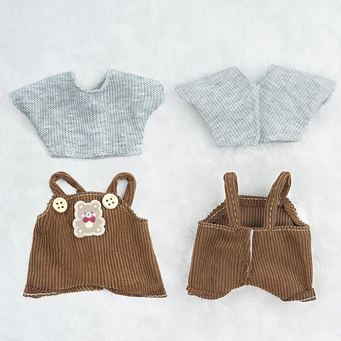 17cm Doll Clothes Set-Adorable Outfits for Dolls-Stylish Accessaries Clothes Dress-Up-Replaceable Clothing Collections, Includes Hat, Top, Skirt(Brown-Style A)