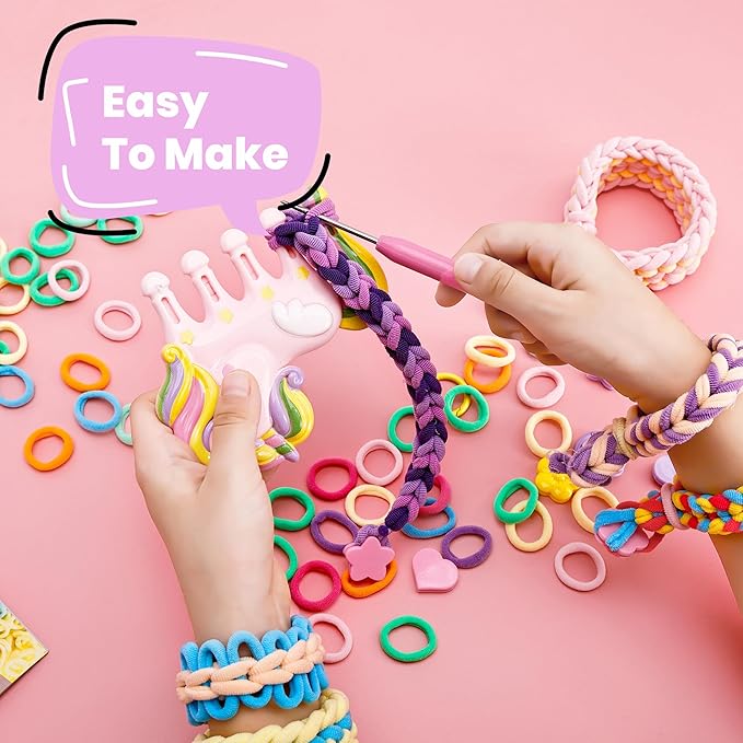 Bracelet Making Kit for Girls Ages 8-12, Weaving Rainbow Bands kit,DIY Toys for Friendship Birthday Gifts for Kids 6 7 9 10 11 13 Year Old, 1200+ Elastic Cloth Rubber Band Fabric Loops