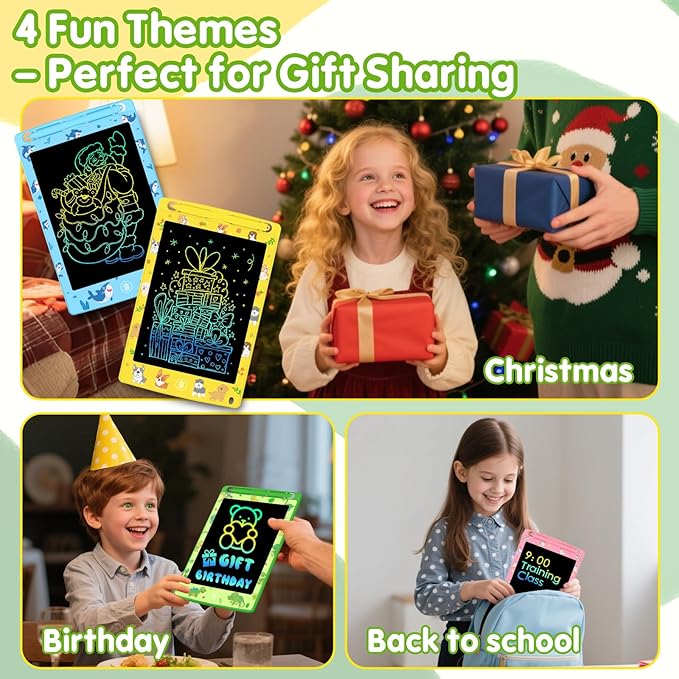 4 Pack LCD Writing Tablet for Kids, 8.5 Inch Colorful Doodle Board Drawing Pad, Party Favor Educational Learning School Prize Birthday Gifts for Boys Girls Age 3 4 5 6 7 8