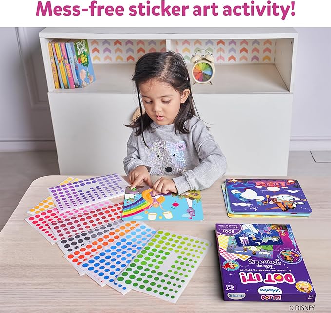 Skillmatics Dot It Sticker Art - Disney Princess, Mess-Free Fun for Kids, Stocking Stuffers, 500+ Stickers, Craft Kits, DIY Scrapbooking Activity, Travel Toys, Christmas Gifts for Ages 3, 4, 5, 6, 7