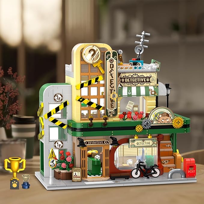 Detective Agency Building Set with LED Light, 1231PCS Detective House Building Block Toy with Clue Wall, Office Construction Model for Easter Mother's Day for Adults Teens Kids Boys Girls 10+