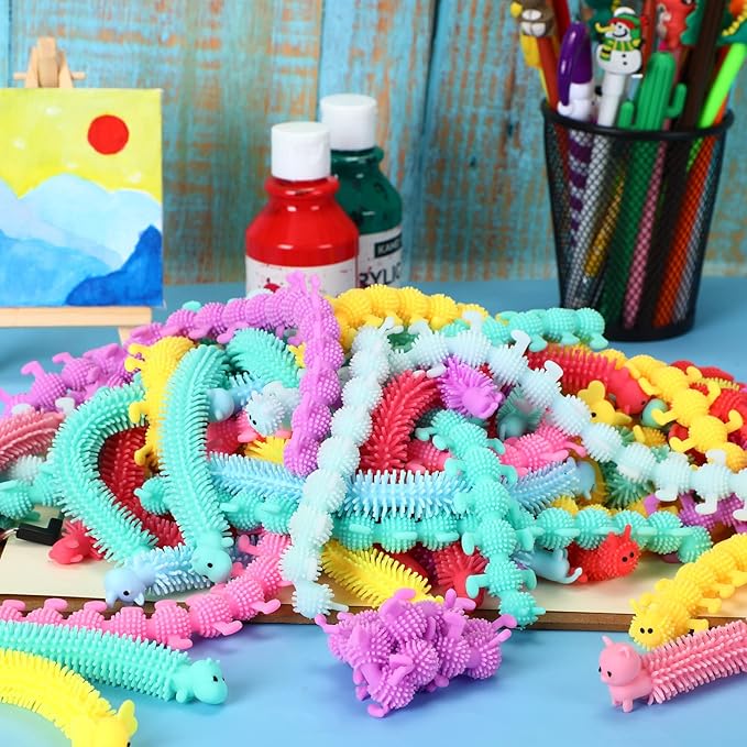 Chivao 200 Pack Bulk Stretchy String Fidget Toys Animal Sensory Toys for Kids and Adults Colorful Fidget Worm Stress Anxiety Relieve Party Favors Goodie Bag Fillers Birthday Gifts (Cute Style)