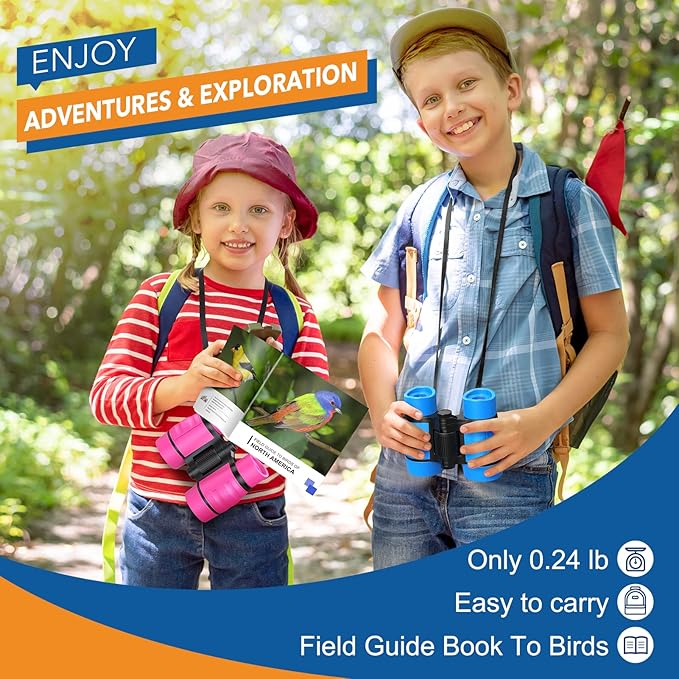 Toys for 3-7 Year Old Boys: LET'S GO! Binoculars for Kids with Bird Watching Manual Christmas Birthday Gifts for 4 5 6 7 8 Year Old Boy Girls Outdoor Toy for Kid Ages 5-7 Toddler Camping Telescope