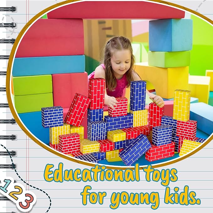Nuanchu 60 Pcs Cardboard Building Blocks for Kids Large Jumbo Square Rectangle Thick Cardboard Pretend Bricks for Building Stacking Game(Classic Shapes)