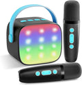 Mini Karaoke Machine with 2 Wireless Microphones, TOP Kids Gifts for Girls Ages 3, 4, 5, 6, 7, 8, 9,10,11,12 +Year Old, 4-12 Years Old Birthday Toy Gift for Girls Boys Party (Black Blue)