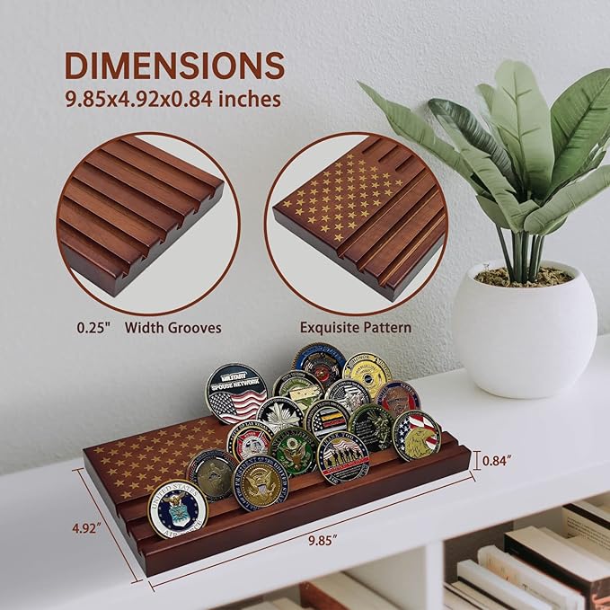 Challenge Coin Display Wooden Army Collectible Coins Holder 6 Row Display American Flag