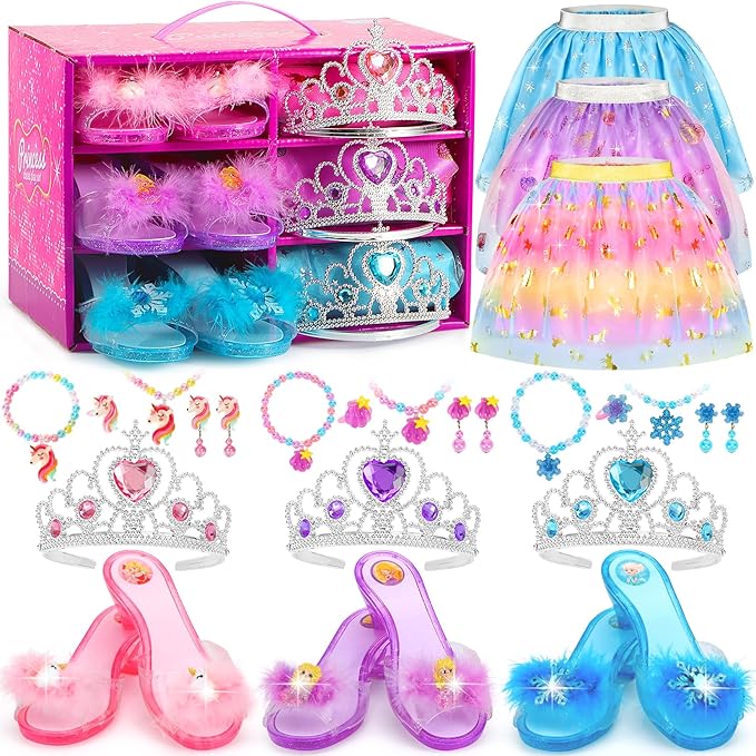 VGOFUN Princess Dress Up Shoes Set,Princess Dress Up Toys Toddler Jewelry Boutique Kit Girls Dress Up Clothes with Princess Shoes Role Play Birthday Party Toys Gifts for Little Girls 3,4,5,6 Years