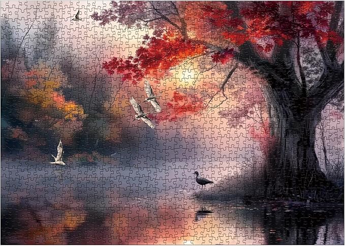 Autumn Landscape Puzzles for Adults 1000 Pieces, Nature Fall Scenery Jigsaw Puzzles, Pretty Sunset Scenic Puzzles