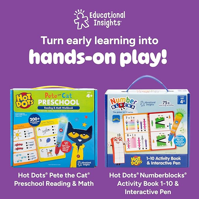 Educational Insights Hot Dots Preschool Reading Set - Preschool Workbooks with Interactive Pen, Homeschool Learning Activities, Learn to Read Activity Books for Kids Ages 4+