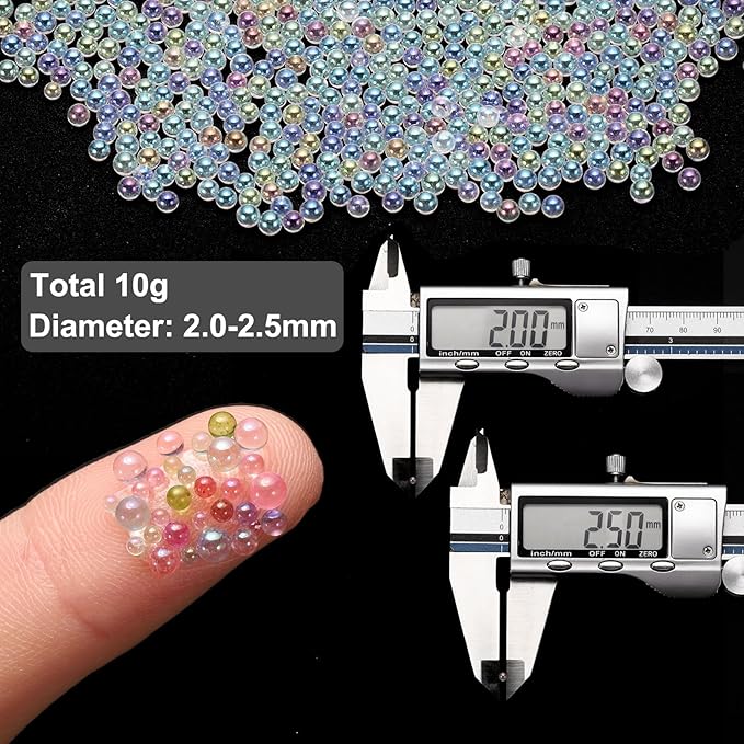 Iridescent Glass Tiny Bubble Beads, 2.0-2.5mm 10g No Hole Micro Mini Round White Transparent Water Droplets Beads - Applications: for Resin Filler, Nail Art, Dollhouse Bath Tub