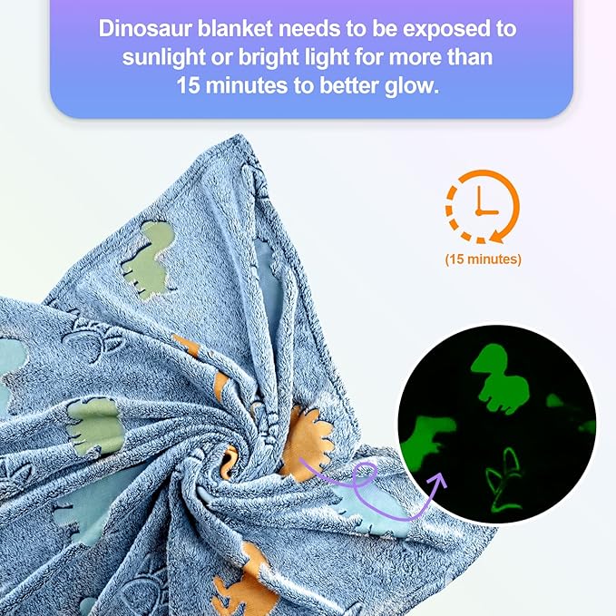 Dinosaur Blanket for Boys, Glow in The Dark Blanket for Kids, Kids Blanket for Boys, Toddler Blanket for Boys, Dinosaur Gifts for Boys/Kids, Soft Fleece Blanket, Birthday Gifts 50"x60"+Gift Box