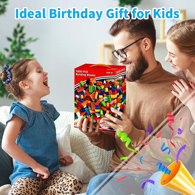 Building Blocks 1000 Pieces, Bulk Classic Building Bricks with 3 Pack baseplates, Basic Small Bricks Compatible with Lego & All Brand for Kids