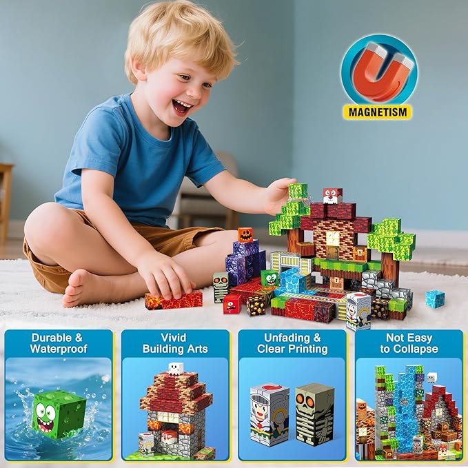 Magnetic Blocks 150PCS, Magnetic Building Blocks, STEM Magnet Blocks Cubes for Kids Age 3-5 4-8 8-12, Sensory Stacking Toy Christmas Birthday Gifts for Boys Girls