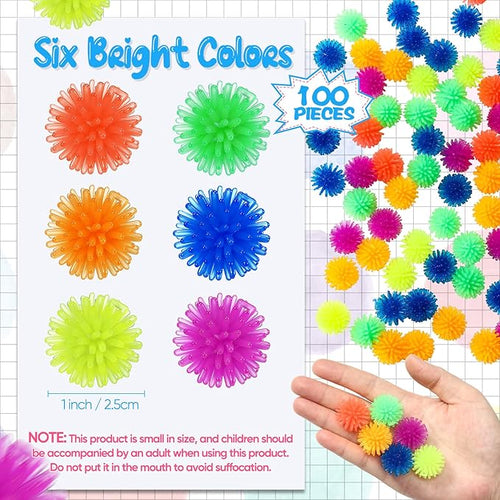 100 Pcs Spiky Hedge Balls Multicolor Small Porcupine Ball Mini Stress Relief Calming Fidget Toys Soft Sensory Bright Assorted Colors for Birthday Party Favors Home Office