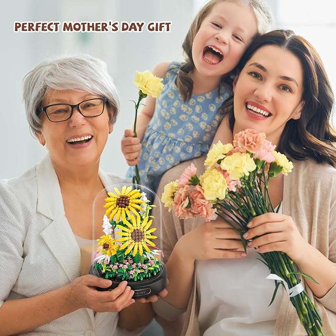 QLT QIAOLETONG Flower Bouquet Building Set, 545 PCS Sunflower Mini Building Blocks Kit for Adults Kids, Flowers Botanical Collection for Home Decor, for Her Mom Women