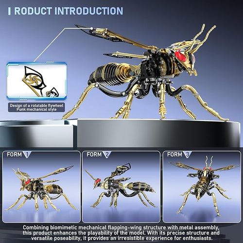 3D Puzzles for Adults, Bumblebee Metal Assembly Jigsaw Game with Steel Mechanical Engineering, Advanced DIY Crafts for Relief & Collection(Black-Gold)