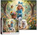 Tucocoo 1000 Piece Jigsaw Puzzle for Adults, Cute Girl on Bicycle with Puppy and Flowers – Whimsical Fantasy Puzzle for Adults, Scenic and Relaxing Art Puzzle for Stress Relief, Wall Decor DIY Gifts