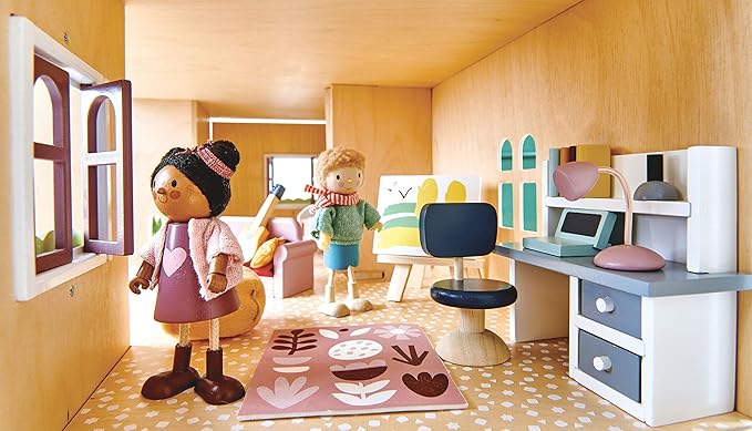 Tender Leaf Toys - Dolls House Study Furniture - 1:12 Scale 23 Pcs Furnished Study Room Dollhouse Accessories - Miniature Pretend Play - Age 3+