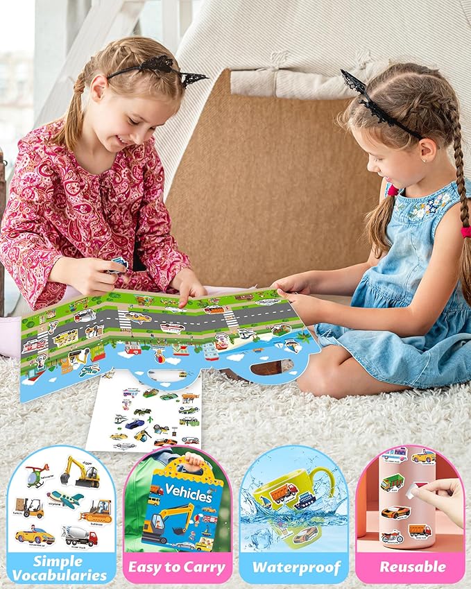 Reusable Sticker Book for Toddlers 2-4 Years, Stickers for Kids, Toddler Craft Activities, Toddler Travel Toys Ages 2+ Boy Girl Birthday Gifts