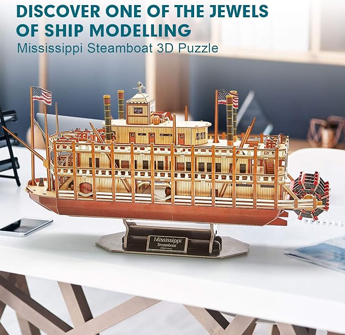 CubicFun 3D Puzzle Mississippi Steamboat Model Kit Gift for Kids and Adults, 142 Pieces