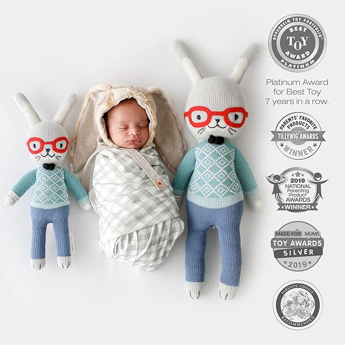 cuddle + kind Benedict The Bunny Little 13" Hand-Knit Doll – 1 Doll = 10 Meals, Fair Trade, Heirloom Quality, Handcrafted in Peru, 100% Cotton Yarn