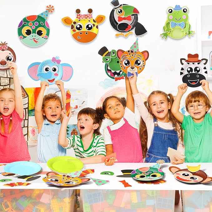 24 Pcs Arts and Crafts for Kids, Halloween Plate Craft Kits Christmas Arts Craft Animal DIY Plate Kit for Halloween Xmas Holiday Party Girl Boy Preschool Classroom DIY Project(Cute)