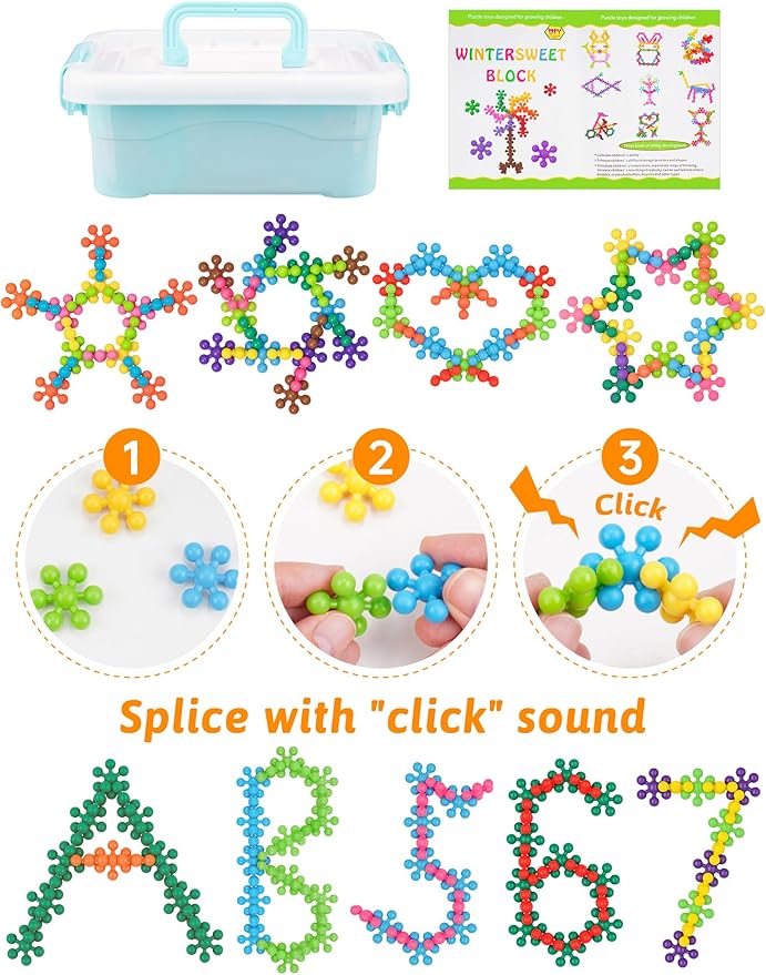 200PCS Interlocking Snowflake Building Block Toy for Kids Ages 3+ (Rainbow Colors)