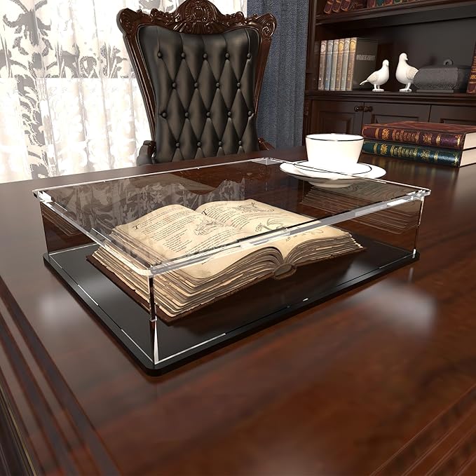 Display Case for Book & Stamps, Flat Acrylic Box for showcaseing Coins, Cards, Photos, Album, Jewellery, Books and Collectibles 14.5 (L) × 11 (W) × 4 (H) inch