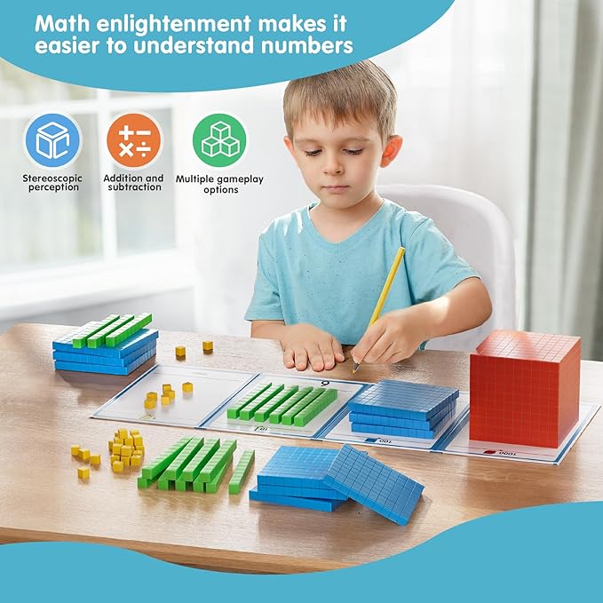 Set of 2 Base Ten Blocks Plastic 306 pcs Place Value Blocks Math Manipulatives Kindergarten Counting Cubes for Kids Math Early Counting Math Toy for 1st Grade