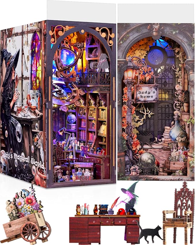 Fairy Nooktales BookNook Kit Miniature - 3D Fantasy Library Wooden DIY buidling Dollhouse with Bookshelf Nook Insert Decor for LED Magic Book Nook Lover