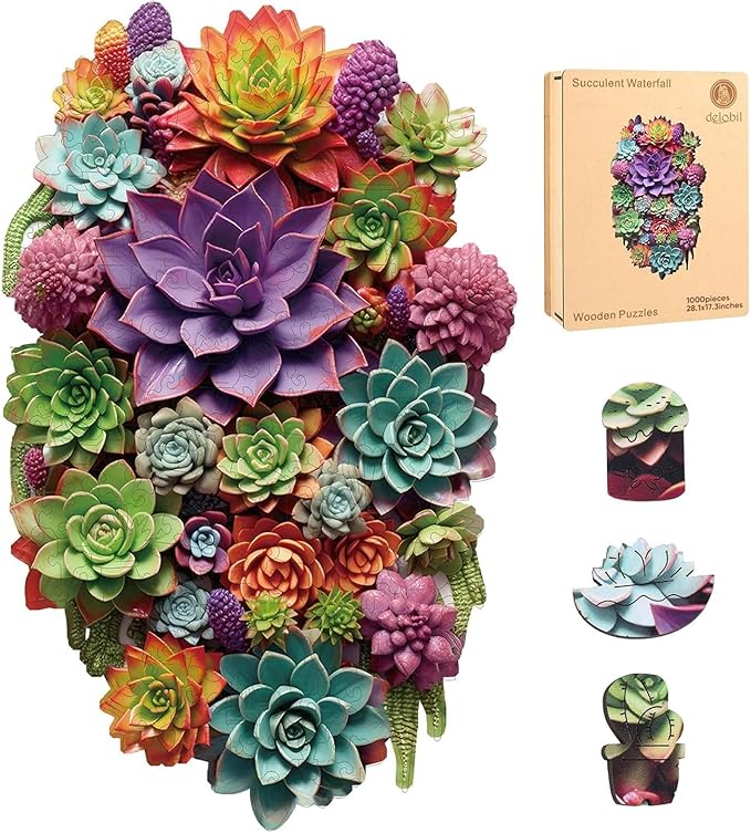 delobil Puzzles for Adults 1000 Pieces with Puzzle Saver - Succulent Wooden Puzzle Unique Liberty Adult Jigsaw Puzzles Brain Teaser Family Game Gift 28.1'' x17.3''