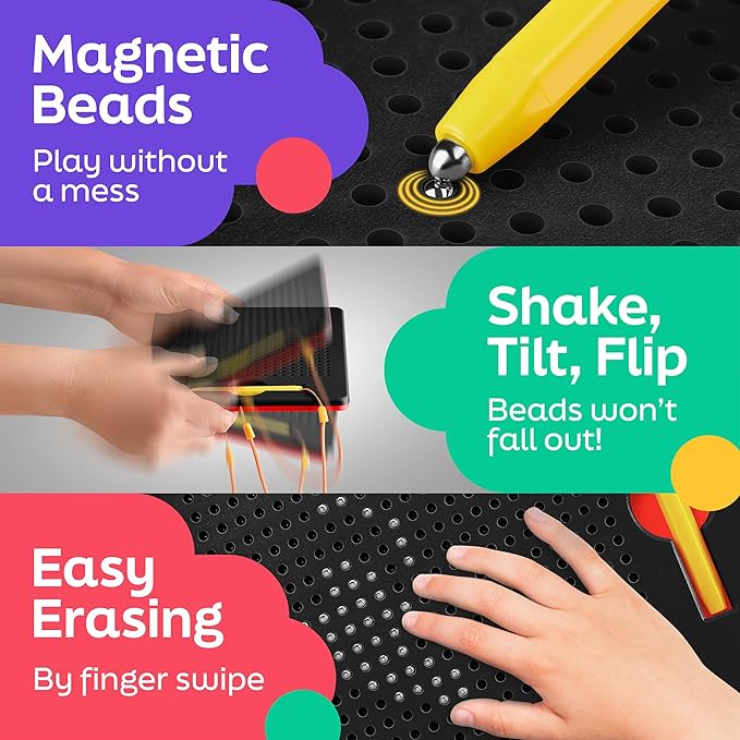 Magnetic Drawing Board for Toddlers & Kids - Toddler Doodle & Sketch Toys, Includes Magnet Stylus Pen and Beads for Girls & Boys, Travel & Car Ride Activities