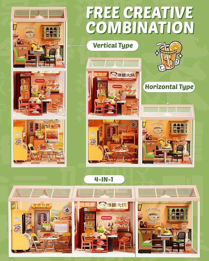 Rolife Super Creator Series, DIY Mini Hong Kong Bites Cafe Dollhouse House Kit, Bulid Scenary for Action Collectible Figures, Creative Gifts for Women Adults