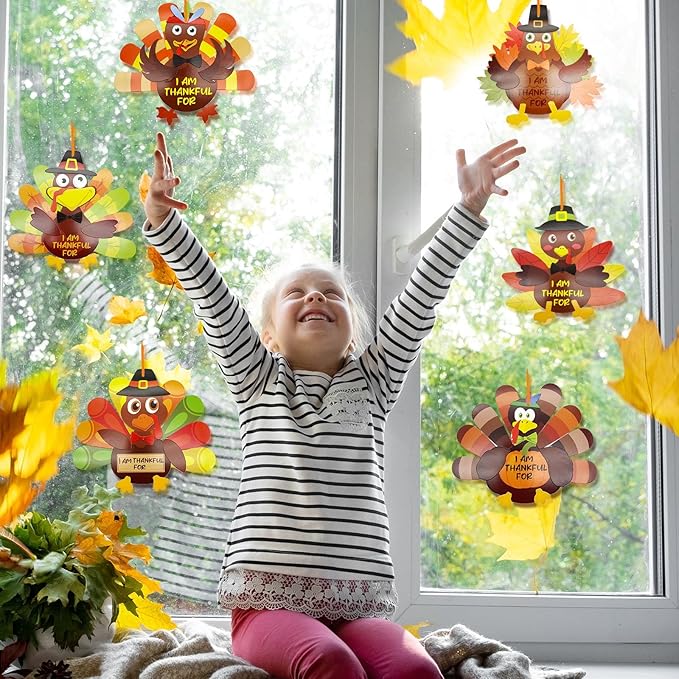24 Sets Thanksgiving Turkey Craft Kits Fall Ornaments Decorations Art Sets DIY Autumn Make a Turkey Crafts Stickers Arts and Crafts for Toddler Party Classroom Activities
