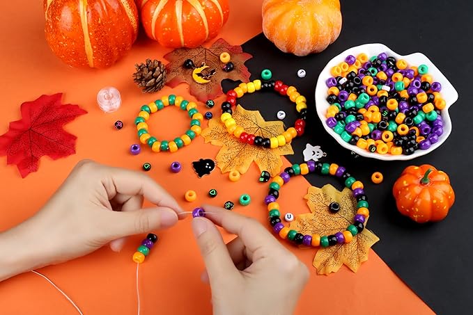 XIANNVXI 10Colours Halloween Pony Letter Beads Set Friendship Bracelet Making Kit 640pcs Orange Purple Green White Letter Pony Beads Bulk