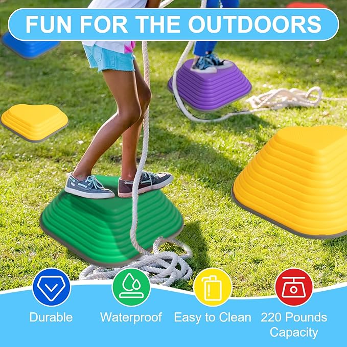 Gentle Monster Stepping Stones for Kids, Set of 6/8/11 PCS for Balance with Non-Slip Bottom - Exercise Coordination and Stability (11pcs-Heart)