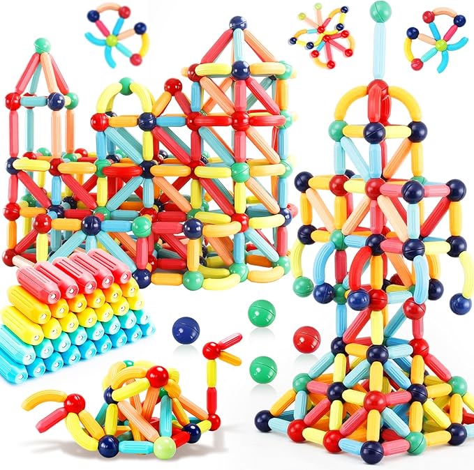 64PCS Magnetic Building Blocks, Montessori Magnet Toys for Kids Toddlers, STEM Learning Toys for Boys and Girls, Creativity Kids Game