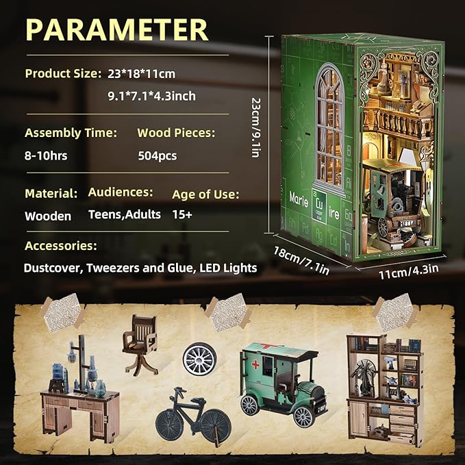 Book Nook Kit, DIY Miniature Dollhouse Book Nook Kit with Dust Cover and LED Light for Teens and Adults-The Radium Lady
