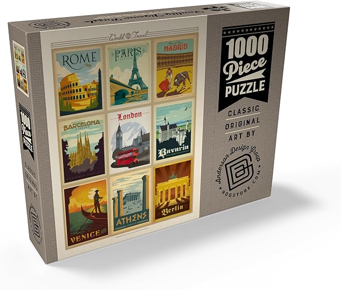 MyPuzzle World Travel: Multi-Image Print - Edition 1, Vintage Poster - Premium 1000 Piece Jigsaw Puzzle for Adults