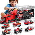 Fire Trucks Toy Set with Play Mat, Carrier Truck Play Vehicles Set for 3 4 5 6 Years Old Boys Kids, Die-Cast Car Toy for Toddlers 3-4 Years, Birthday Gifts Toys for 3-9 Year Old Boys