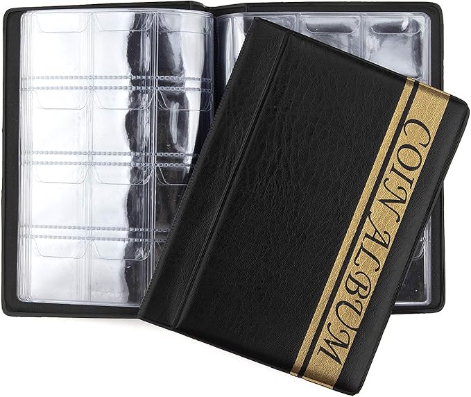 2 Pack of 120 Pockets Coin Album, 4.4 x 6.1 Handy Souvenir Penny Book, Coins Collection Holder for Pennies Collecting Passport, Hobby Coin Collector, Money Specie Display Storage Case (Black)