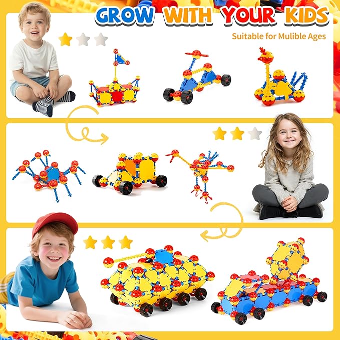 cossy 198 PCS STEM Building Toys for Kids, Construction Building Blocks, Educational Toys for 3-5 4-8 5-7 6-8 Year Old, Creative Games, Engineering, STEM Kits