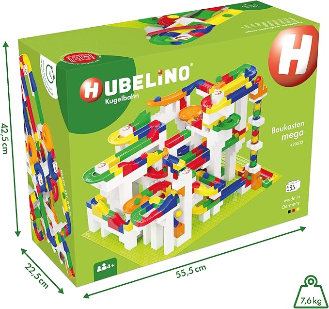 Hubelino Mega Building Box - Deluxe 585 Piece Marble Run Playset (Made in Germany)